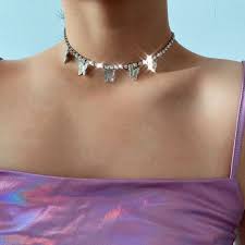 Kaboer Kaboer Luxury Tennis Chain Crystal Butterfly Drop Charm Choker Necklace Girl Women Ladies Fashion Rock Hip Hop Jewelry Walmart Com Charm Choker Necklace Choker Necklace Bling Choker