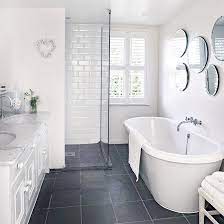 Door is in the middle. Pin By Natalia Szymanska On Bathroom Grey Bathroom Floor Slate Bathroom Floor Slate Bathroom