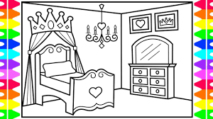 Glitter bedroom coloring and drawing for kids | kids bedroom ideas for girls by coloring pages for kids, coloring book. How To Draw A Princess Bedroom For Kids Princess Bedroom Drawing And Coloring Pages For Kids Youtube