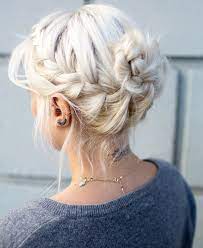 Platinum Blonde Braided Updo Hairstyles Styles Time Hair Styles Updos For Medium Length Hair Medium Length Hair Styles