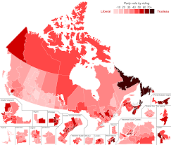 All 338 districts atlantic quebec ontario prairies alberta british columbia territories. Datei Canadian Federal Election 2015 Results By Riding Liberal Party Strength Svg Wikipedia