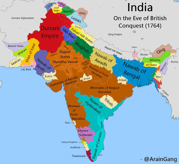 Map of India just before British Colonialism 1764 : r/MapPorn