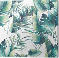 Canvas Zomer Palmboom En Bananenbladeren Naadloze Patroon Waterverftextuur Met Groene Takken Op Witte Achterg Behang Ontwerpen Tropisch Behang Aquarel Patroon