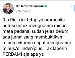 Check spelling or type a new query. Sebut Suplemen Bisa Obati Mata Minus Ria Ricis Disemprot Dokter Mata