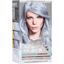 L Oreal Paris Feria Multi Faceted Shimmering Permanent Hair Color P1 Sapphire Smoke Smokey Blue 1 Kit Walmart Com Silver Hair Color Permanent Hair Color Dyed Hair Blue