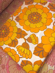 Orange floral pattern retro furniture. Vintage 1970s Orange Flower Fabric Orange Flowers Fabric Flowers Retro Fabric