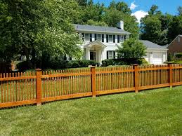 Stained Wood Poolesville Picket Fence Wood Picket Fence Fence Design Picket Fence Panels