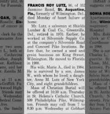 Obituary for FRANCIS ROY LUTZ (Aged 80)