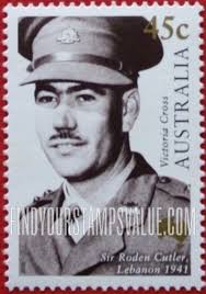 Australian Victoria Cross, Centennial: Sir Arthur Roden Cutler 45c  Multicolored stamp price, value