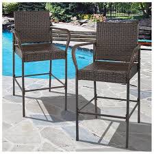 Shop for balcony height patio chairs online at target. Bcp Set Of 2 Outdoor Brown Wicker Barstool Outdoor Patio Furniture Bar Stool Walmart Com Walmart Com