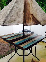 Shattered Glass Patio Table Fixed With Ply Board And Some Pallets Stained And Sprayed With A Weather Pro Outdoor Patio Table Diy Patio Table Patio Table Redo