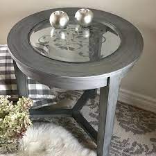 Dune round coffee table with charcoal painted glass. Solid Wood And Glass Top Round Coffee Table Freshly Painted Silver Black Hand Painted Glass T Painted Coffee Tables Silver Coffee Table Coffee Table Wood