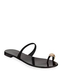 Giuseppe zanotti square toe ring sandals. Giuseppe Zanotti Crystal Embellished Flat Toe Ring Sandals Neiman Marcus