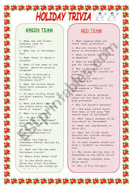 The more questions you get correct here, the more random knowledge you have is your brain big enough to g. Holiday Trivia Esl Worksheet By Arito