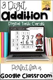 Distance Learning 3 Digit Addition Digital Task Cards Task Cards Math Workshop Stations Digital Task Cards
