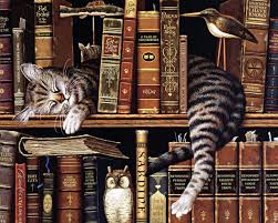 Charles Wysocki Artist Cat Sleeping On Bookshelf Cats Cat Art Cat Painting