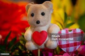 Valentines Day Gifts Teddy Bear Heart And Pearl Ring On Wood Plate Use As A  Valentines Day Gift Stock Photo