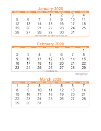 Free Printable 3 Month Calendar 2020 January February March Free Printable 2020 Calendar Tem Calendar Template Monthly Calendar Printable Calendar Printables