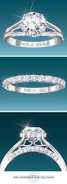 Diamonesk Bridal Ring Set With Engraved Names And Date Personalized Wedding Rings Sterling Silver Engagement Rings Engagement Rings
