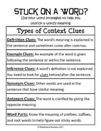Context Clues Anchor Chart Worksheets Teaching Resources Tpt