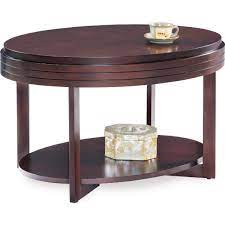 Solid wood splayed sabre leg bronze tinted glass compact size soft edges finish: Leick 10109 Ch Oval Small Coffee Table In Chocolate Cherry Finish W Diamond Match Top