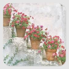Adhesive Flowers In The Stairs Square Sticker Zazzle Com Flower Pots Beautiful Gardens Plants