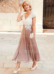 Forme Princesse Mousseline Dentelle Manches Courtes Col V Longueur Mollet Fermeture Eclair Sur Le Cote Robes Mere De La Mariee 008146292 Kleidung Brautmutter Kleid Hochzeit Und Festliche Kleider Hochzeit