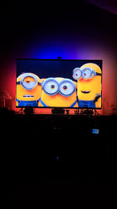 The new 75" TV and T2 back lighting. Absolutely love it especially for  movie night. #tv #backlighting #minions #smarttv #smarthome #alexa