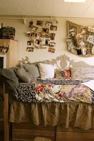 Tan Vintage Or Rustic College Dorm Room Inspiration That S A Great Paper Headboard As Well C Dorm Room Inspiration College Dorm Room Inspiration Vintage Dorm