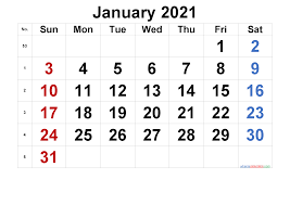 Calendar for december 2020 and january 2021 usa. Free January 2021 Calendar 6 Templates