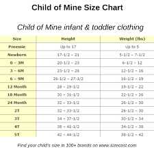 child of mine size chart baby clothes size chart baby