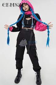 Модная толстовка с капюшоном для косплея игры LOL Arcane Jinx Doujin,  костюмы Лиги аниме, бархатная куртка для девочек, спортивный жилет,  комплект ожерелья | AliExpress