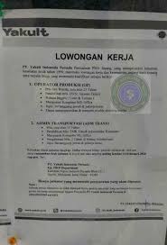 Kemarin saya melihat di aplikasi pencari kerja, bahwa pt. Agenda Lowongan Pt Yakult Indonesia Persada Job Placement Center Politeknik Negeri Banyuwangi