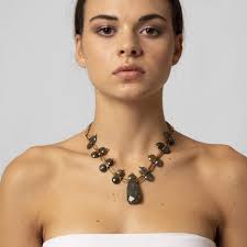 CENTOPERCENTO CACHEMIRE Brass and labradorite necklace