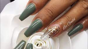 How To Gel On Top Of Acrylic Madam Glam Review Youtube Camouflage Nails Acrylic Nails Olive Nails