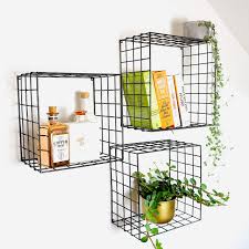 Kimisty Set Of 3 Metal Floating Shelves Decorative Wire Large Square Wall Mounted Shelf Wall Mounted Shelves Floating Shelves Bathroom Ikea Floating Shelves