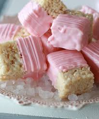 Pink Recipes For Valentine S Day Love From The Oven Baby Shower Desserts Shower Desserts Baby Shower Food Pink food coloring, butter, rice krispies cereal, orange, mini marshmallows.