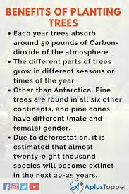 Tree plantation offers numerous benefits to the mankind and we all are well aware about these. Benefits Of Planting Trees Essay Essay On Benefits Of Planting Trees For Students And Children A Plus Topper