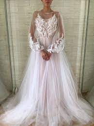 Beaded Long Sleeve Tulle Wedding Gown Lace Wedding Dress Bohemian Wedding Clothing Prom Dresses Long Lace Wedding Dress Long Sleeve Cheap Prom Dresses Long
