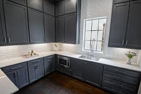 Grey backsplash is a practical one. Blue Gray Pantry Cabinets Transitional Kitchen