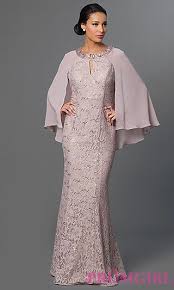 Floor Length Lace Dress With Attached Cape At Promgirl Com Glamour Dress Lace Dress Styles Refashion Dress