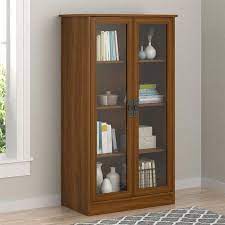 Heirloom Storage Cabinet With 4 Shelves Cherry Walmart Com In 2021 Bookcase With Glass Doors Wooden Glass Door Storage Cabinet Shelves