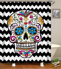 Buy bathroom sets bathroom accessories at macys.com! Amazon Com Sugar Skull Shower Curtain Set With Hooks Mexican Skull Chervon Black White Zigzag Colorful Flowers Crucifix Lady Skull Decor Bathroom Waterproof Polyester Fabric Bathroom Accessories Bath Curtain Home Kitchen