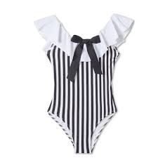 Black And White Striped Swimsuit One Piece Black And White Striped Swimsuit Striped Swimsuit Black And White One Piece Girls Beachwear