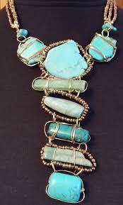 Amazing W Signed Turquoise Howlite Agate Stone Slab Beads Statement Necklace Bijoux Createur De Bijoux Objets