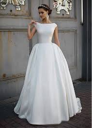 Marvelous Satin Bateau Neckline Ball Gown Wedding Dress Plain Wedding Dress Modest Wedding Dresses Boat Neck Wedding Dress