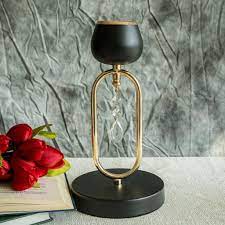 Enhanced with tapered clear glass lamps. 2 Pack 11 Matte Black Gold Metal Candle Holder Set Chandelier Stands Metal Candle Holders Metal Candle Candle Holders
