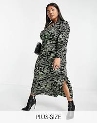 Adidas Alexander Wang Robe Sets For Sale Corea Embajadashops Vero Moda Curve Ruched Front Midi Shirt Dress In Black And Green Zebra