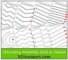 When signing into the class or during morning work, students can practice writing vertical lines, horizontal lines, curved lines, diagonal lines, and shapes instead of focusing on letter formation. Free Pre Writing Practice Printables Solid Dashed Lines Money Saving Mom