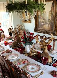 Tablescape Tuesday Golden Reindeer Holiday Table Decorations Christmas Christmas Table Settings Holiday Table Decorations